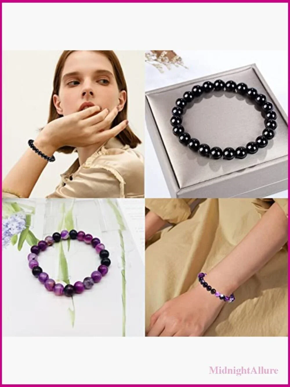 3-Piece 8mm Semi-Precious Gemstone Stretch Beaded Bracelet Set Unisex